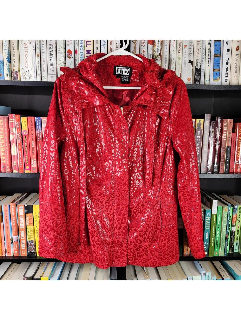 Vintage Y2K Derek Red Leopard Burnout Jacket | Hooded Zip Front | Size L